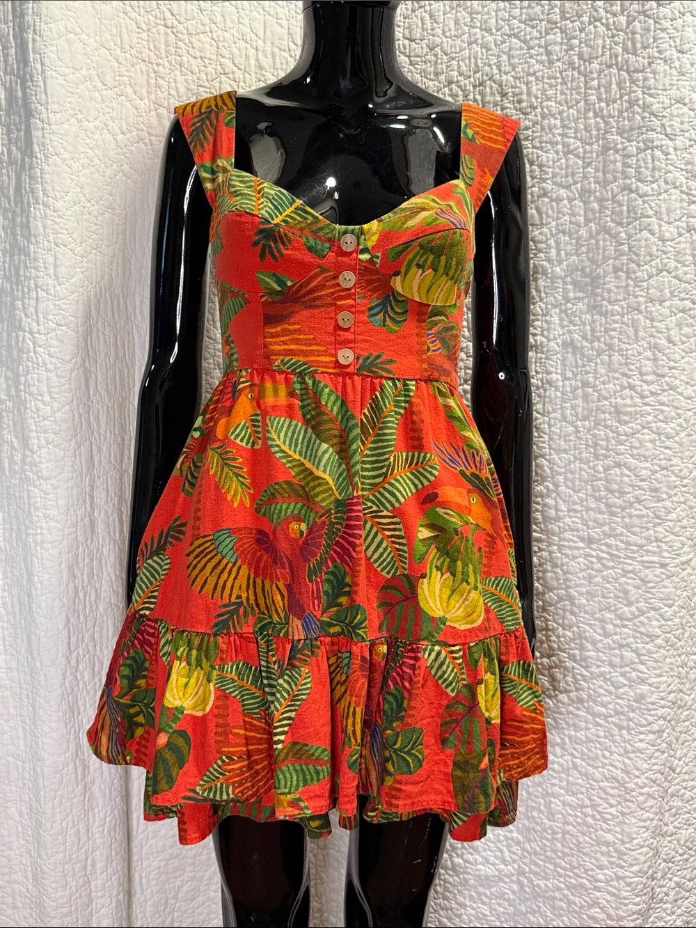 FARM RIO Red Forest Birds Mini Dress Size Small